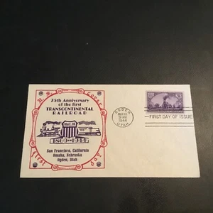 FDC 1944 #922 SANDER Cachet 75th ANNIVERSARY First Transcontinental Railroad USA - Picture 1 of 2
