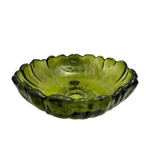 Indiana Glass Sunflower Poppy Bowl Olive Green Round Centerpiece Fruit 11.5" Dia - Picture 1 of 6