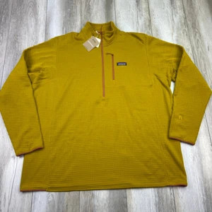 Patagonia Pullover Mens 3XL Yellow Fleece R1 Midlayer 1/2 Zip Slim Fit NEW - Picture 1 of 13