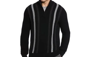 Perry Ellis Herren Jacquard Streifen Viertel Reißverschluss Pullover, schwarz Gr. XXL - $ 98 - Bild 1 von 5