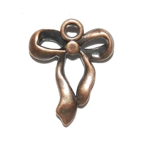 MB3118 Antiqued Copper 23mm Bow Double-Sided Metal Charm Beads 10pc - Picture 1 of 3