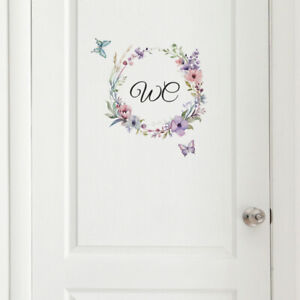 Flower Butterfly Bathroom Toilet Door Home Decor Self-Adhesive Wall Stickers