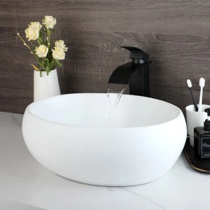 FA White Ceramic Vessel Sink-Bathroom Vanity Bowl Faucet Sink Chrome Sink Tap - Picture 1 of 10