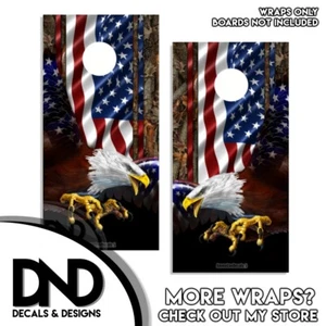 American Flag Oak Ambush Flying Eagle Camouflage Cornhole Board Wraps Wavy 2 Pk - Picture 1 of 3