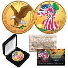 Combo 24K GOLD VERGOLDET/FARBE 2024 American Silver Eagle 1 Oz 0,999 Münze mit Box