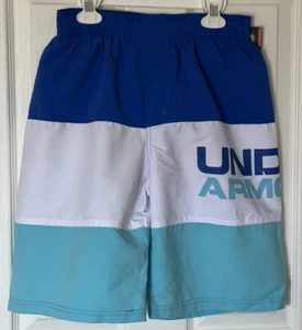 Under Armour Swim Trunks Youth Boys Large Triple Color Blue Volley Shorts Gray - Picture 1 of 4