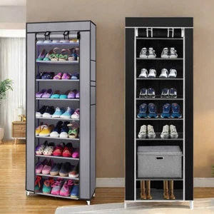10 Layers 9 Shelf Shoe Rack Free Standing Cabinet Storage Organizer Dustproof - Picture 1 of 18