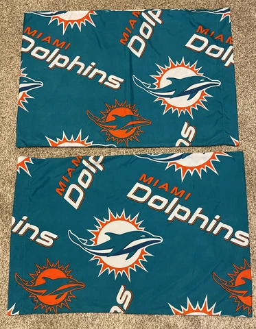 2 Miami Dolphins Football Team Bed Pillow Cases NFL Polyester 20x29" Cover