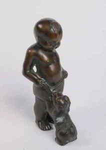 Antique Chinese bronze baby with puppy. - Picture 1 of 5