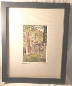 1900s Framed Matted Paris 5e-Dans les Jardins de Cluny Visible Front + Back 9x11 - Picture 1 of 8