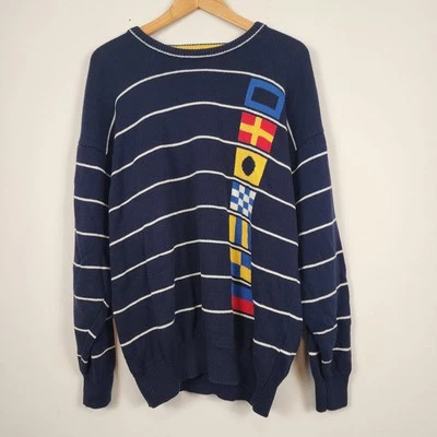 Vintage Pringle Of Scotland Pullover Knit Cotton Sailing Flags Yacht Sweater XL - Image 1 of 4