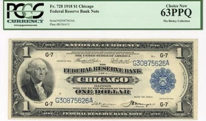 1918 $1 CHICAGO FEDERAL RESERVE NOTE -GREEN EAGLE - PCGS 63 PPQ - Picture 1 of 2