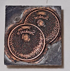 Vintage Printing Letterpress Printer Block Wood Metal Sunkist 2 oranges - Picture 1 of 4