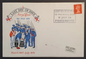 RARE GB stamps 1970 Black Tot Day Last Issue of Navy Rum cover Portsmouth cancel - Picture 1 of 2
