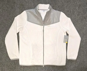 Danskin Now Neu mit Etikett Damen flauschige Fleecejacke mit durchgehendem Reißverschluss weiß grau Gr. L (12-14)  - Bild 1 von 9