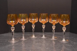 Set Of 6 Nachtmann Amber Cut To Clear 8" Hock Wine Glasses goblets W BOXES- - Picture 1 of 11