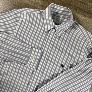 Brooks Brothers Mens shirt Small Gray White Dress Oxford Non Iron Stripe Tech - Picture 1 of 11