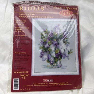 Riolis Cross Stitch Kit 1447 Gentle Lilac Purple Flowers 14 Count  New - Image 1 of 2