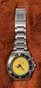 Seiko 44mm Herren 5M62-0BL0 Kinetic Diver SELTENES gelbes Zifferblatt Uhr. Kondensator neu. - Bild 1 von 3