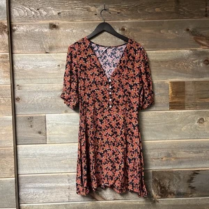 Free People Black Red Provence Floral Mini Dress Size Medium - Picture 1 of 8
