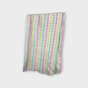 Vintage Babydecke offen gewebt Strick blau rosa gelb gestreift Strick Acryl? 90er Jahre - Bild 1 von 3