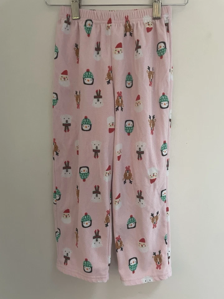 Carter's Kid Girl Cute Santa Reindeer Bear Cozy Fleece Christmas PJ Pants Pink 6 - Image 1 of 4