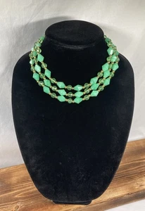Vintage 1960’s Lucite Lime Green Multi Strand Choker Beaded Necklace 18” - Picture 1 of 11