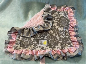 Little Yellow Chick Gray Pink Lovey Blanky Satin Tule Ruffle Edge 17" Square - Picture 1 of 7