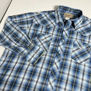 Wrangler Western Fashion Snap Shirts Men’s 2XL Plaid Blue Pearl Snap Long Sleeve - Picture 1 of 7
