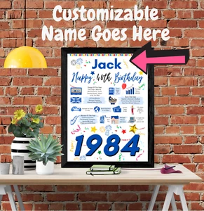 40TH BIRTHDAY POSTER PRESENT GIFT+ PERSONALISED NAME FOR HUSBAND SON BROTHER HIM - Picture 1 of 10