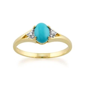 Anillo clásico ovalado turquesa y diamantes en oro amarillo de 9 quilates - Imagen 1 de 4