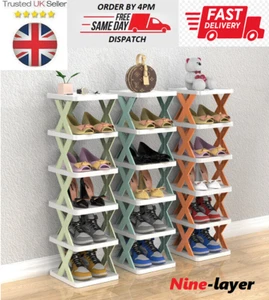 Estante para zapatos 9 niveles hágalo usted mismo estrecho pegajoso independiente zapatos de almacenamiento organizador alto - Imagen 1 de 24