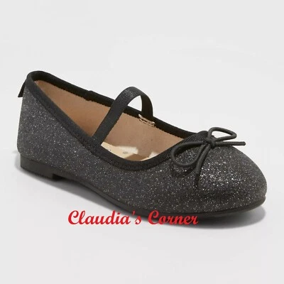 Zapatos planos de ballet sin cordones negros brillantes para niñas pequeñas - Cat & Jack nuevos con etiquetas Foto 1 de 3