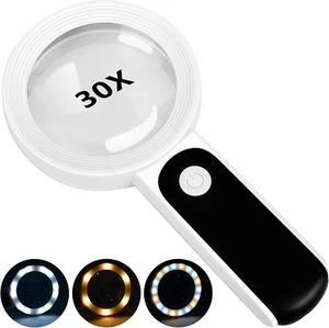 30X Handheld Large Magnifying Glass 18LED Cold and Warm Light with 3 Modes, Illu - Picture 1 of 12