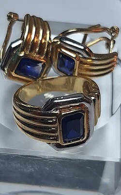 Parure Anello e orecchini zaffiro argento vermeil francia 1950s - Immagine 1 di 4