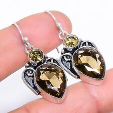 Natural Smoky Topaz Gemstone 925 Sterling Silver Earring 1.7" P522