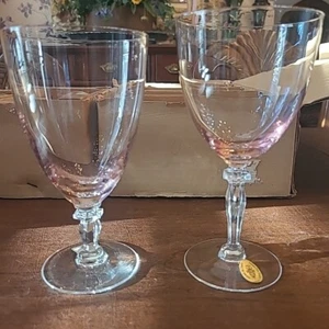 Set/4 Wine Glasses Crystal Pink Celebrity Clear Stem Hand Blown Vintage NIB - Picture 1 of 9