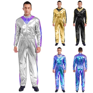 Men Sparkly Shiny Bodysuit Long Sleeves Jumpsuit Fashion Clothes Party ClubWear - Picture 1 of 33