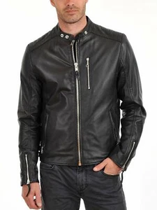 New Men's Genuine Lambskin Leather Jacket Black Slim fit Biker Motorcycle jacket - Picture 1 of 5