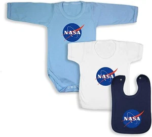 NASA Babywear Paket - blauer Langarm Body / weißes T-Shirt / marineblaues Lätzchen - Bild 1 von 1