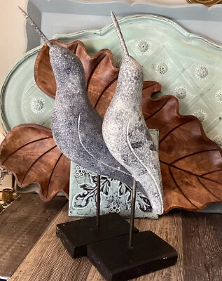 Estatuas de aves marinas de madera soporte gaitero de arena decoración náuticas aves costeras esculturas Foto 1 de 4