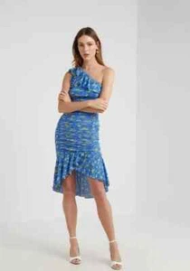 Diane Von Furstenburg Ditsy Vibes Baja Blue Maxi Dress Size Small EUC - Picture 1 of 8