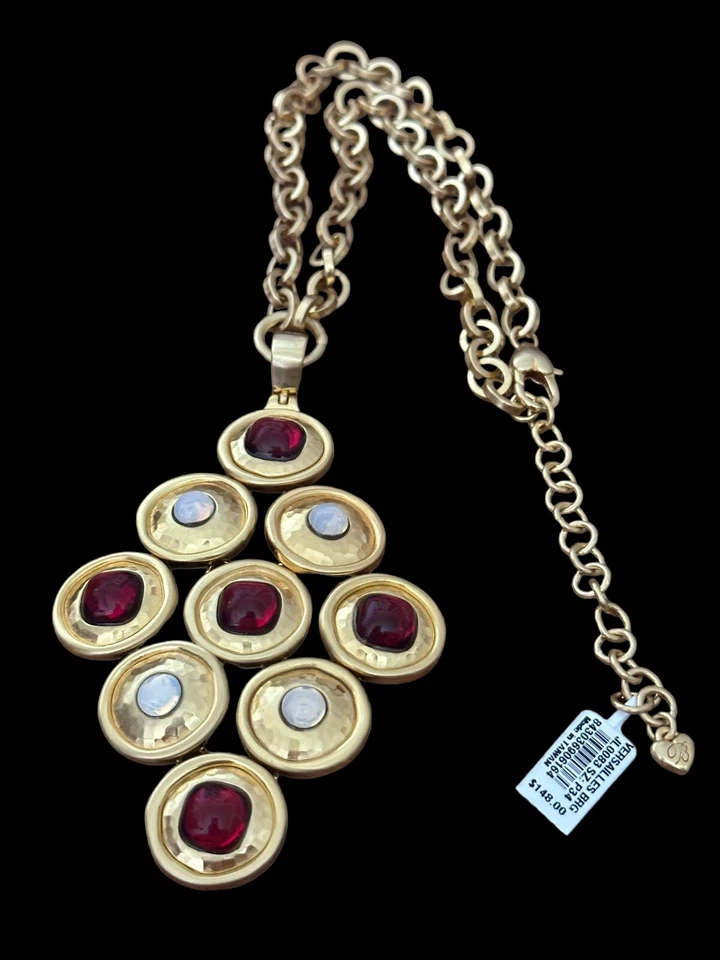 Brighton Versailles Burgundy Gold Crystal Large Pendant Necklace
