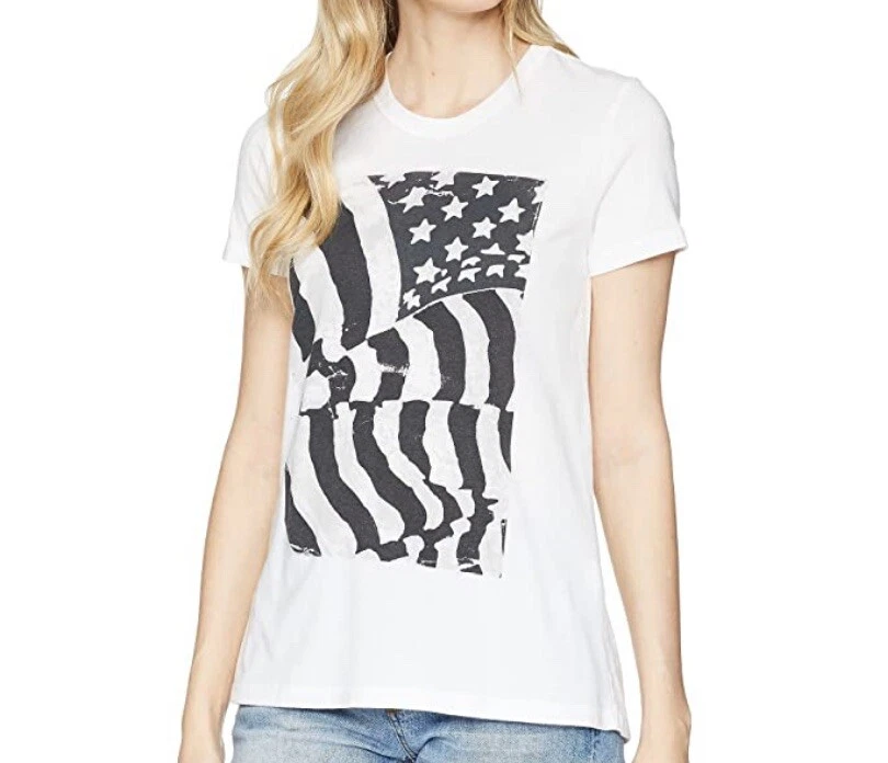 Ladies Lucky BRAND Flag Shirt Rouche Back Size Large Wl41