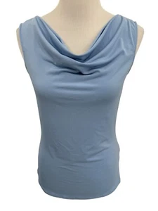 TAHARI Pale Blue Draped Cowl Sleeveless Smooth Stretch Blouse Womens Size Small - Picture 1 of 9