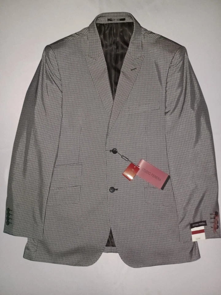 Men's Studio Ferrera Suit Jacket Grey Small Plaid Size 44 R New With Tags - Image 1 of 4