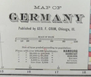 Vintage 1902 GERMANY Map 22"x14" ~ Old Antique Original BERLIN FRANKFURT HAMBURG - Picture 1 of 8