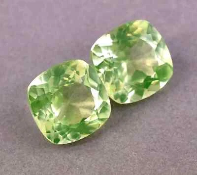 AAA+ 19.35 Ct Natural CERTIFIED Green Peridot Cushion Cut Loose Gemstones Pair - Image 1 of 4