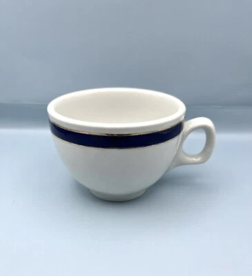 Royal Doulton  Hotel Ware Coffee Cup White W/Blue & Gold Stripe - Image 1 of 4
