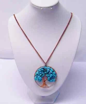 Turquoise/Rose Gold/Silver Tree of Life Pendant Necklace - Image 1 of 4